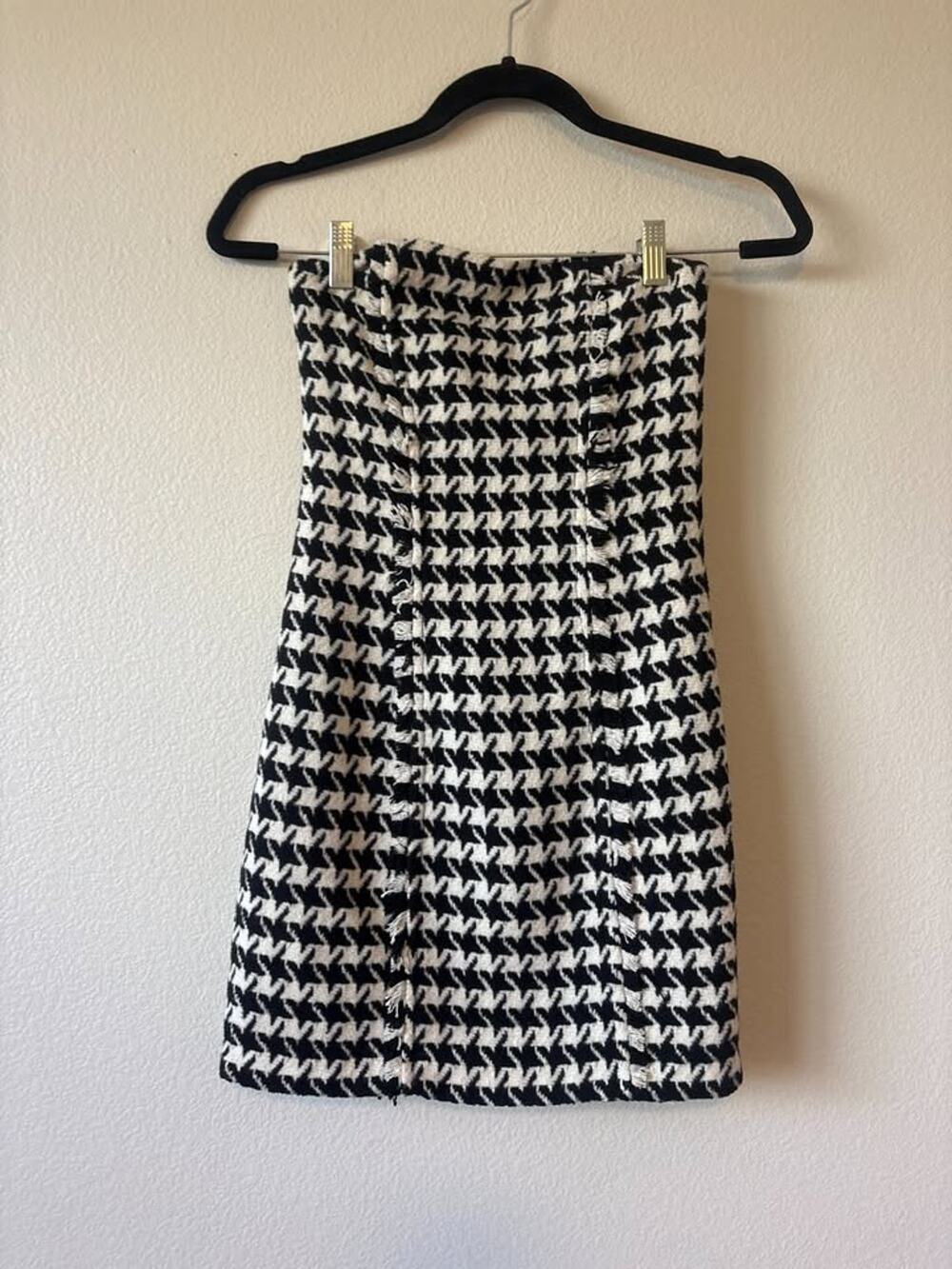 L’Academie Black & Ivory Houndstooth Strapless Mini Dress - NWT